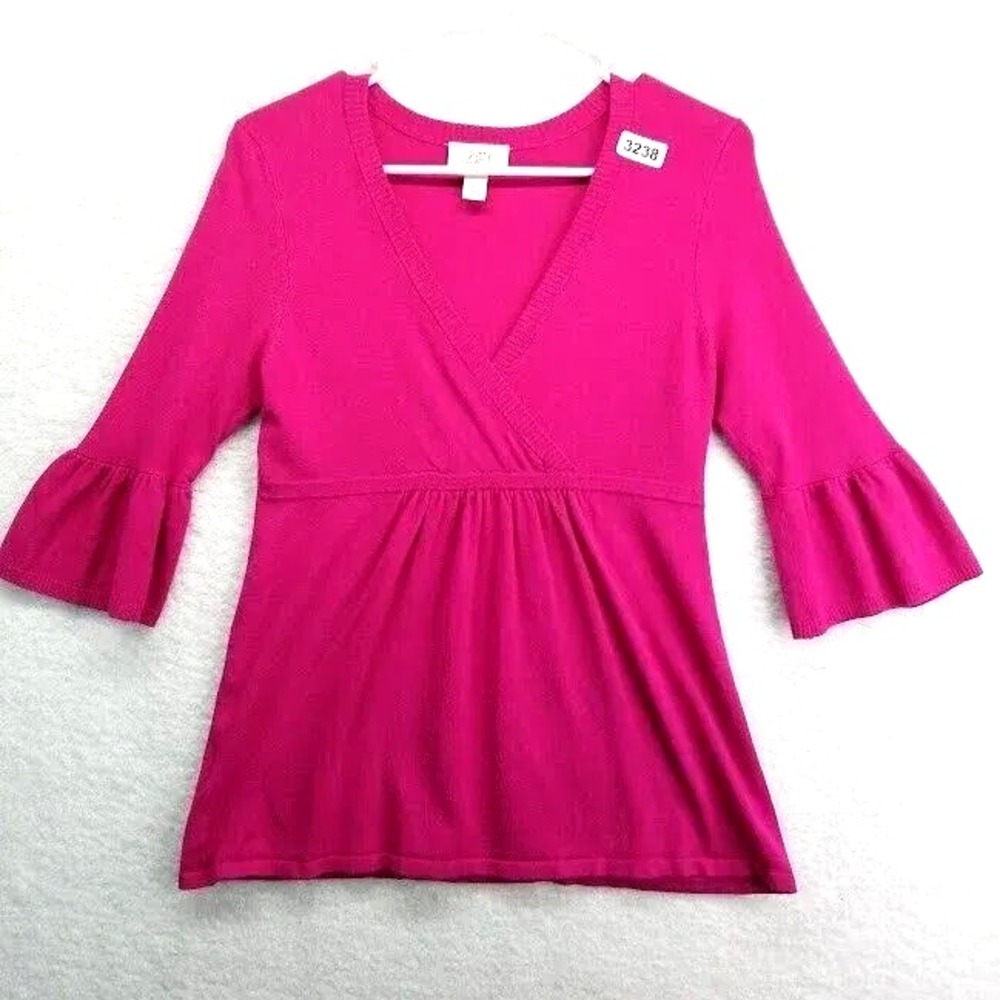 Ann Taylor Loft Shirt Womens XS Pink Surplice V Neck Bell Sleeve Top Blouse